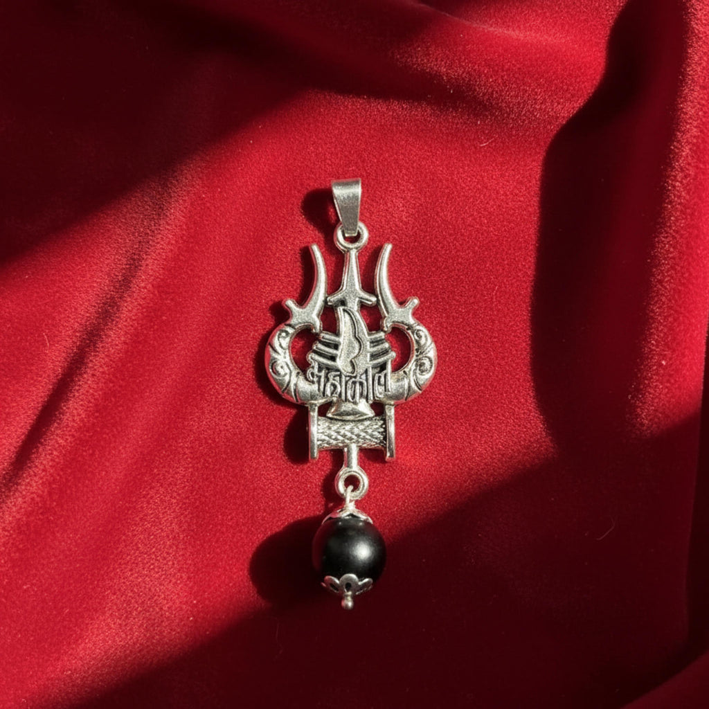 Karungali silver cap mala with Trishul pendent