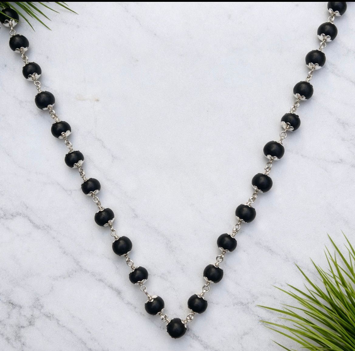 Karungali silver cap mala with Trishul pendent