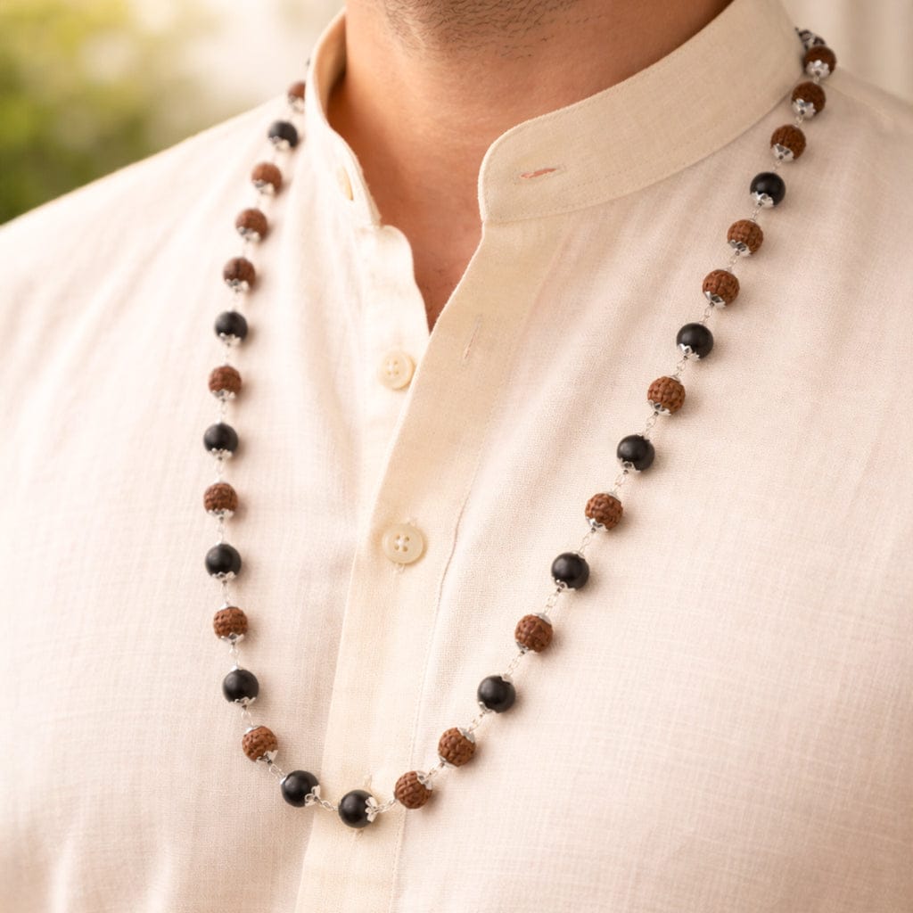 Karungali rudraksha silver cap mala