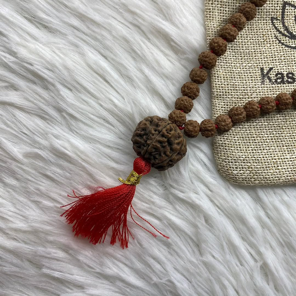 5 Faces rudraksha mala with 7 mukhi nepali bead