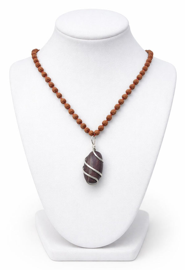 9 mm Brown Rudraksha Mala with Narmadeshwar Shivling Pendant | Spiritual Jaap & Protection Necklace