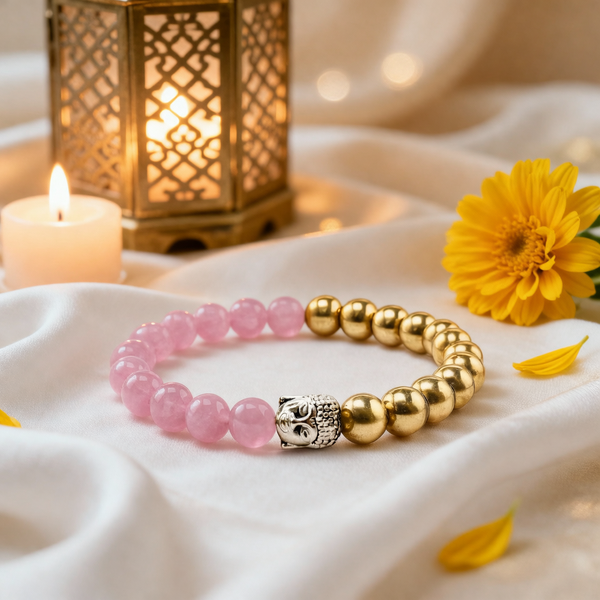 Golden Pyrite Rose Quartz budha bracelet