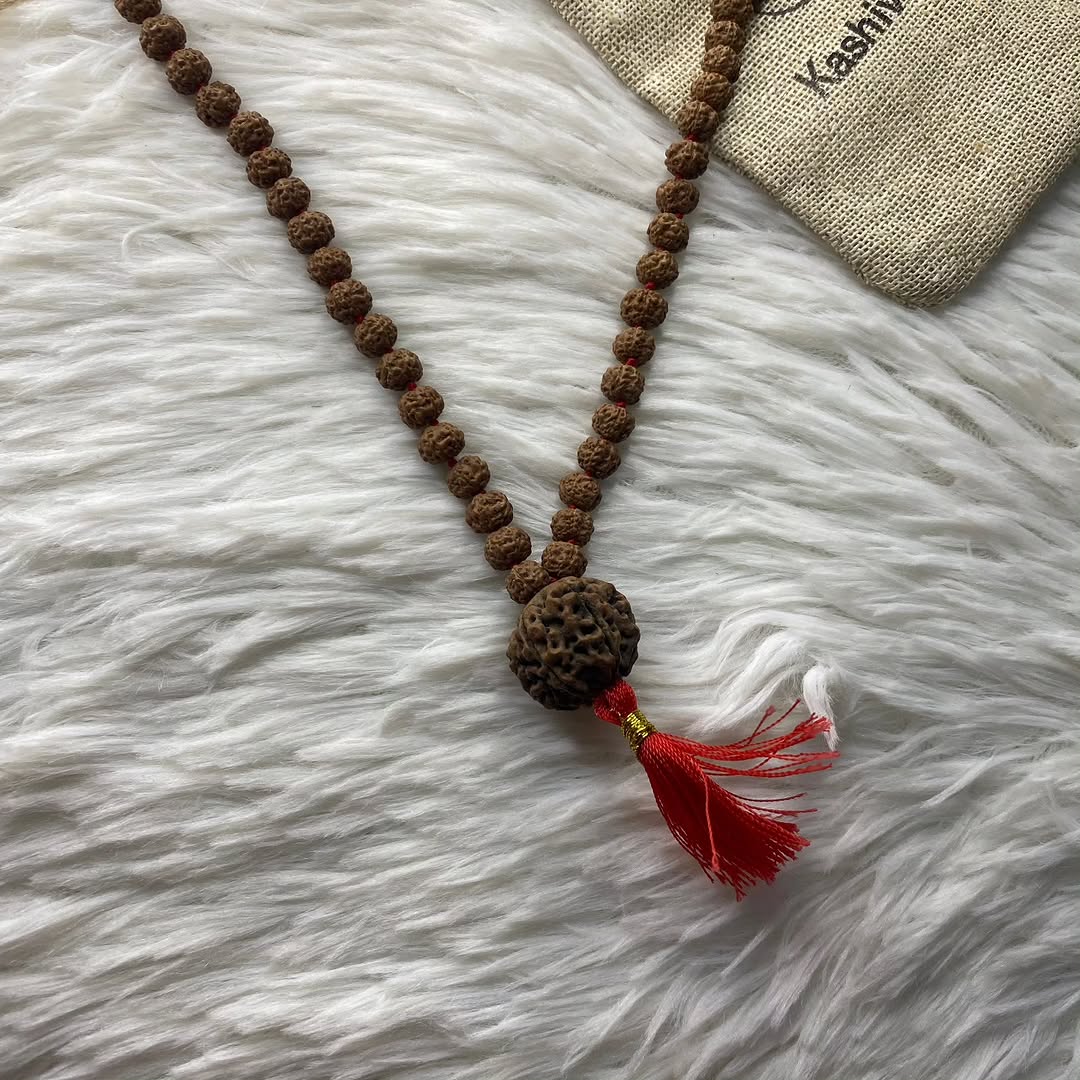 5 Faces rudraksha mala with 7 mukhi nepali bead