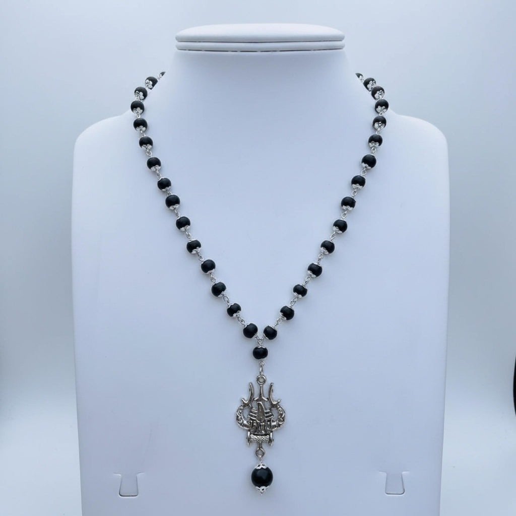 Karungali silver cap mala with Trishul pendent