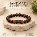 Red Wood Bracelet With Damru And Rudraksha