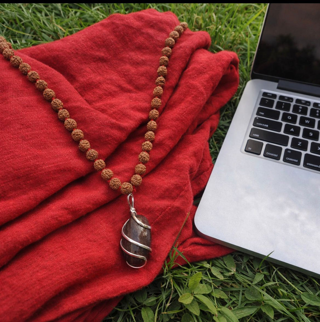 9 mm Brown Rudraksha Mala with Narmadeshwar Shivling Pendant | Spiritual Jaap & Protection Necklace