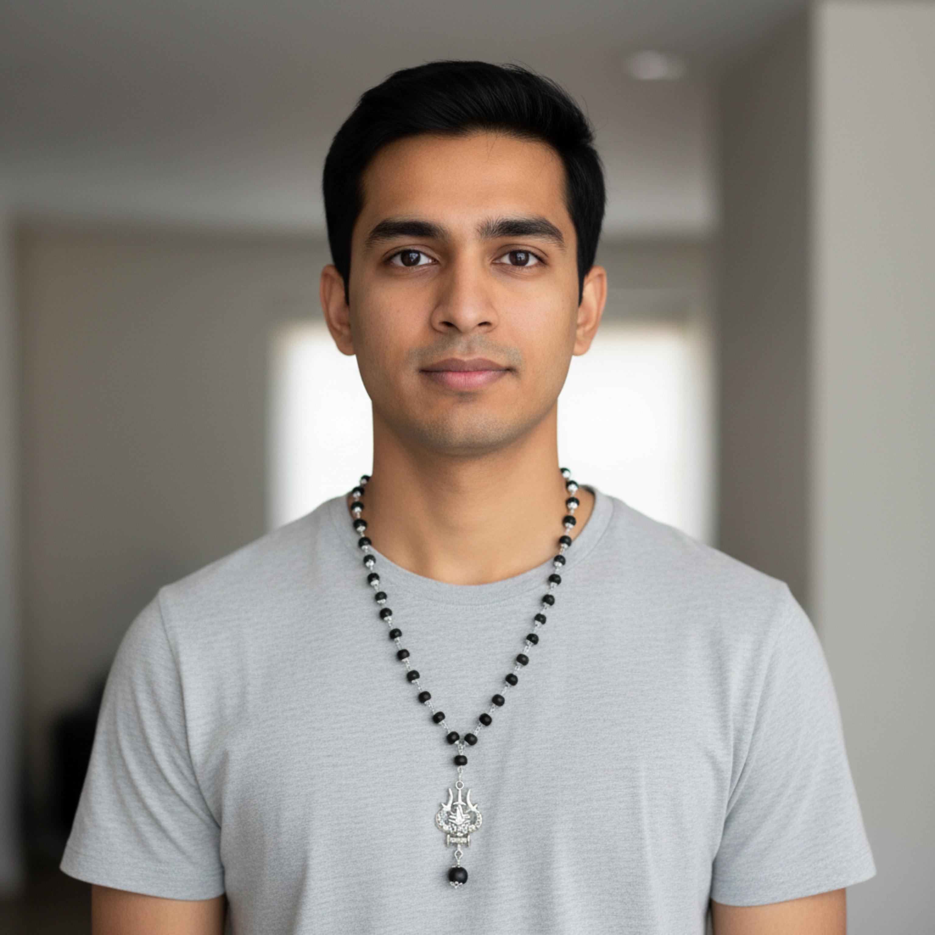 Karungali silver cap mala with Trishul pendent