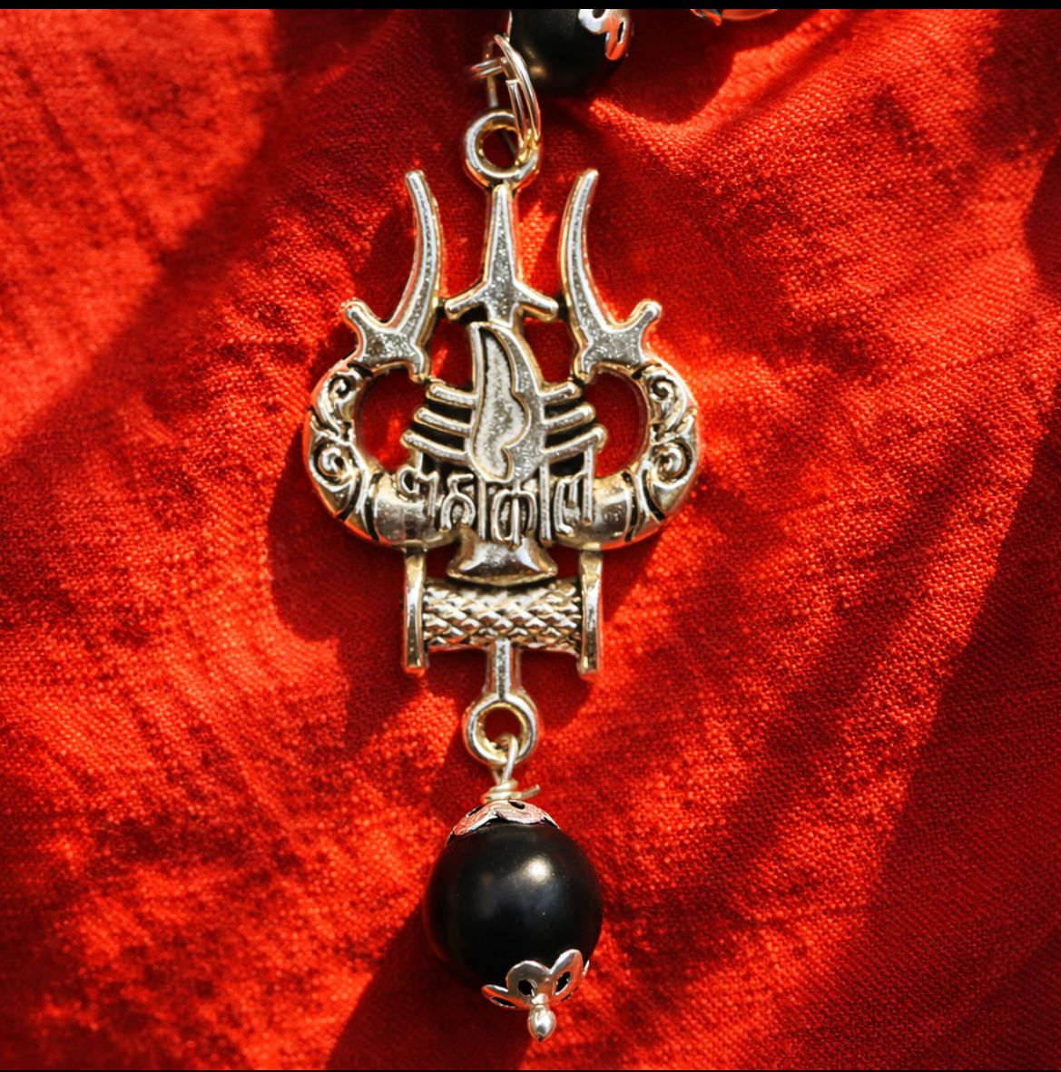 Karungali Rudraksha Silver Cap Mala with Trishul Pendent