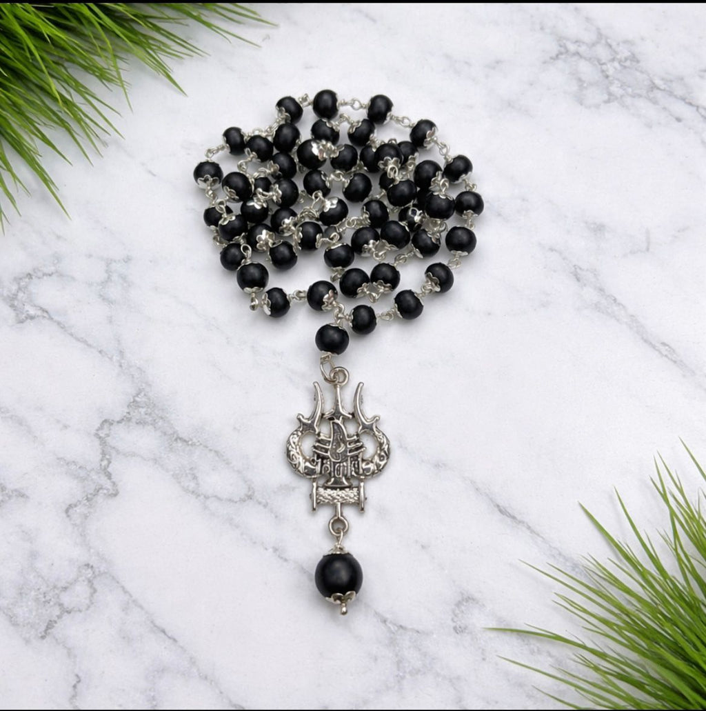 Karungali silver cap mala with Trishul pendent