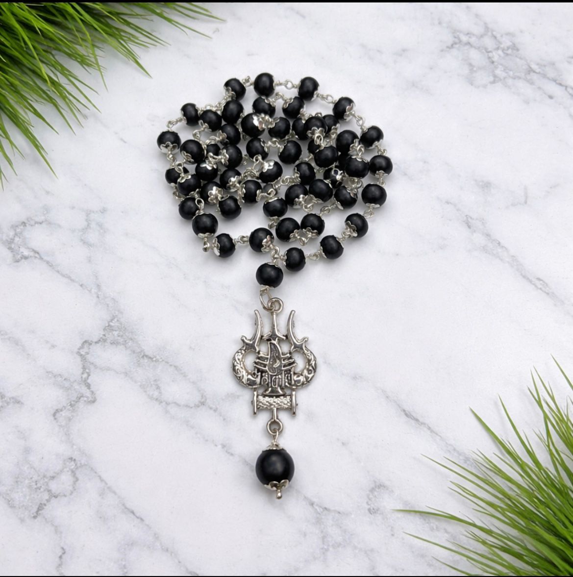 Karungali silver cap mala with Trishul pendent
