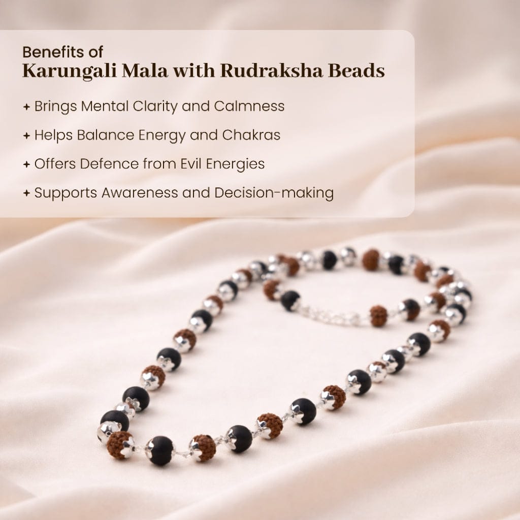 Karungali rudraksha silver cap mala